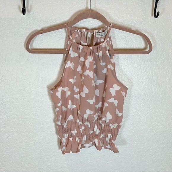 Paper Crane Butterfly Smocked Waist Peplum Halter Top in Pink NWT! size XS - Picture 2 of 7